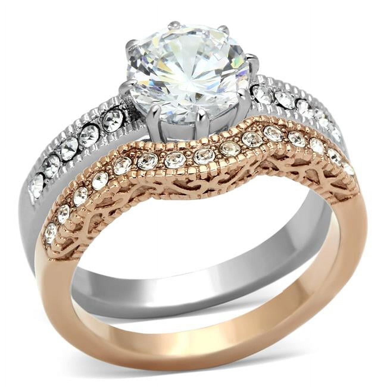TK966-10 Women Two-Tone IP Rose Gold Stainless Steel Ring with AAA Grade CZ in Clear - Size 10
