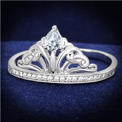 Women Rhodium 925 Sterling Silver Ring with AAA Grade CZ in Clear - Size 6