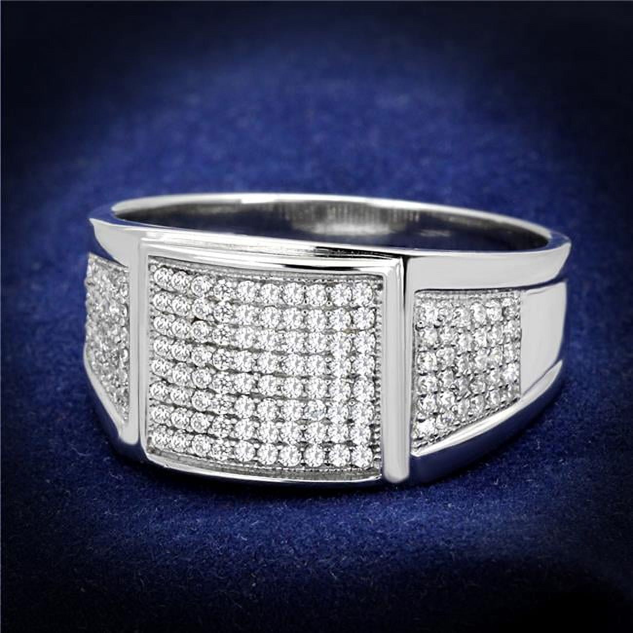 Men Rhodium 925 Sterling Silver Ring with AAA Grade CZ in Clear - Size 9