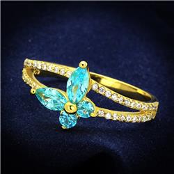 TS249-9 Women Gold 925 Sterling Silver Ring with AAA Grade CZ in Sea Blue - Size 9