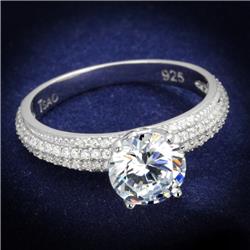 Women Rhodium 925 Sterling Silver Ring with AAA Grade CZ in Clear - Size 7