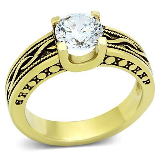 Women IP Gold Stainless Steel Ring with AAA Grade CZ in Clear - Size 8