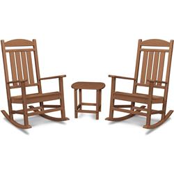 Picture of Hanover PINE3PC-TEK Pineapple Cay 3 Piece All-Weather Porch Rocking Chair Set with 2 Rockers & 18 in. Side Table in Teak