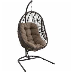 Hanover Isla Wicker Hanging Egg Chair with Cushion, ISLAEGG-Gry Outdoor Furniture, Gray