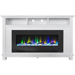 Picture of Cambridge CAM5735-2WHT San Jose Fireplace Entertainment Stand with 50 in. Color Changing Fireplace Insert & Driftwood Log Display&#44; White