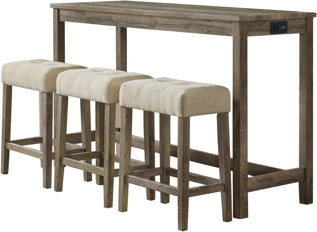 Picture of Cambridge 982003-4PC-RUS Wyeth Dining 3 Stools Bar Table Set&#44; Natural Rustic - 4 Piece