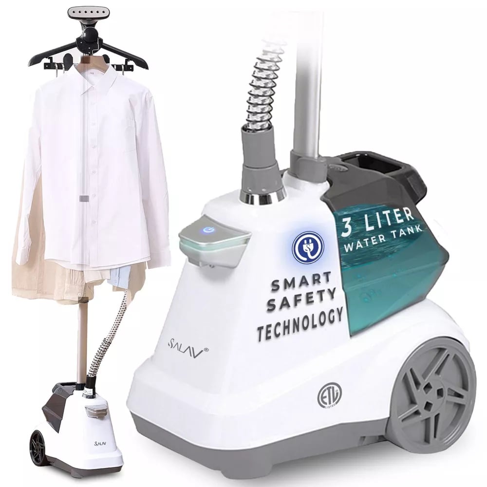X3AUTO WHITE Commercial-Grade Smart Automatic Shut-off 1800W Standing Garment Steamer, White