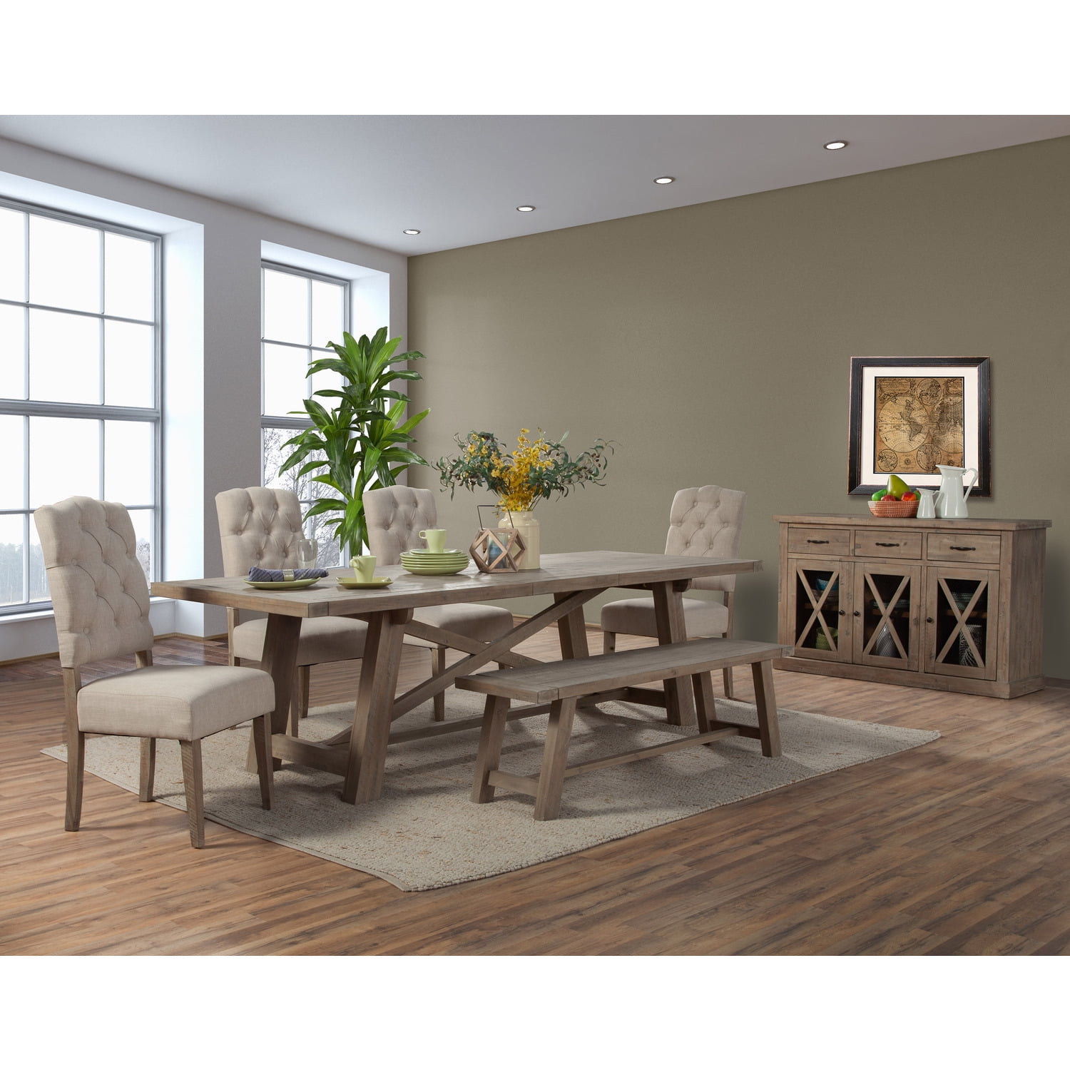 Picture of Alpine Furniture 2068-02 Newberry Button Tufted Parson Chairs, Weathered Natural - Set of 2