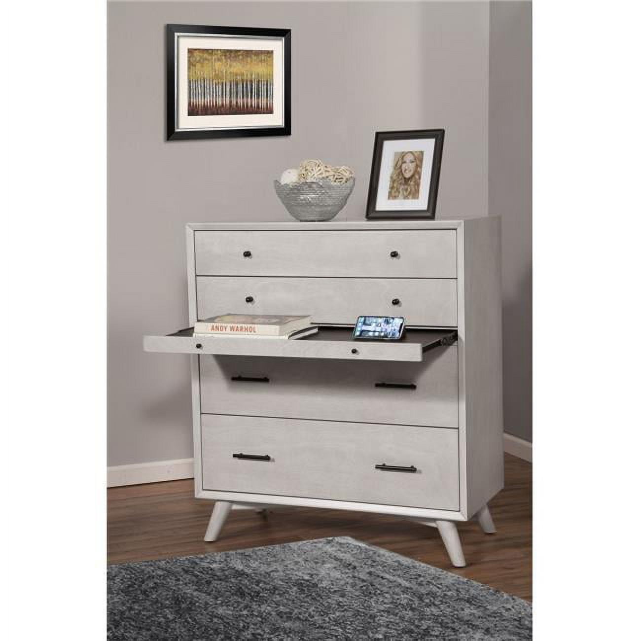 Picture of Alpine Furniture 966G-05 Flynn Mid Century Modern 4 Drawer Multifunction Chest with Pull Out Tray, Gray - 43 x 38 x 18 in.