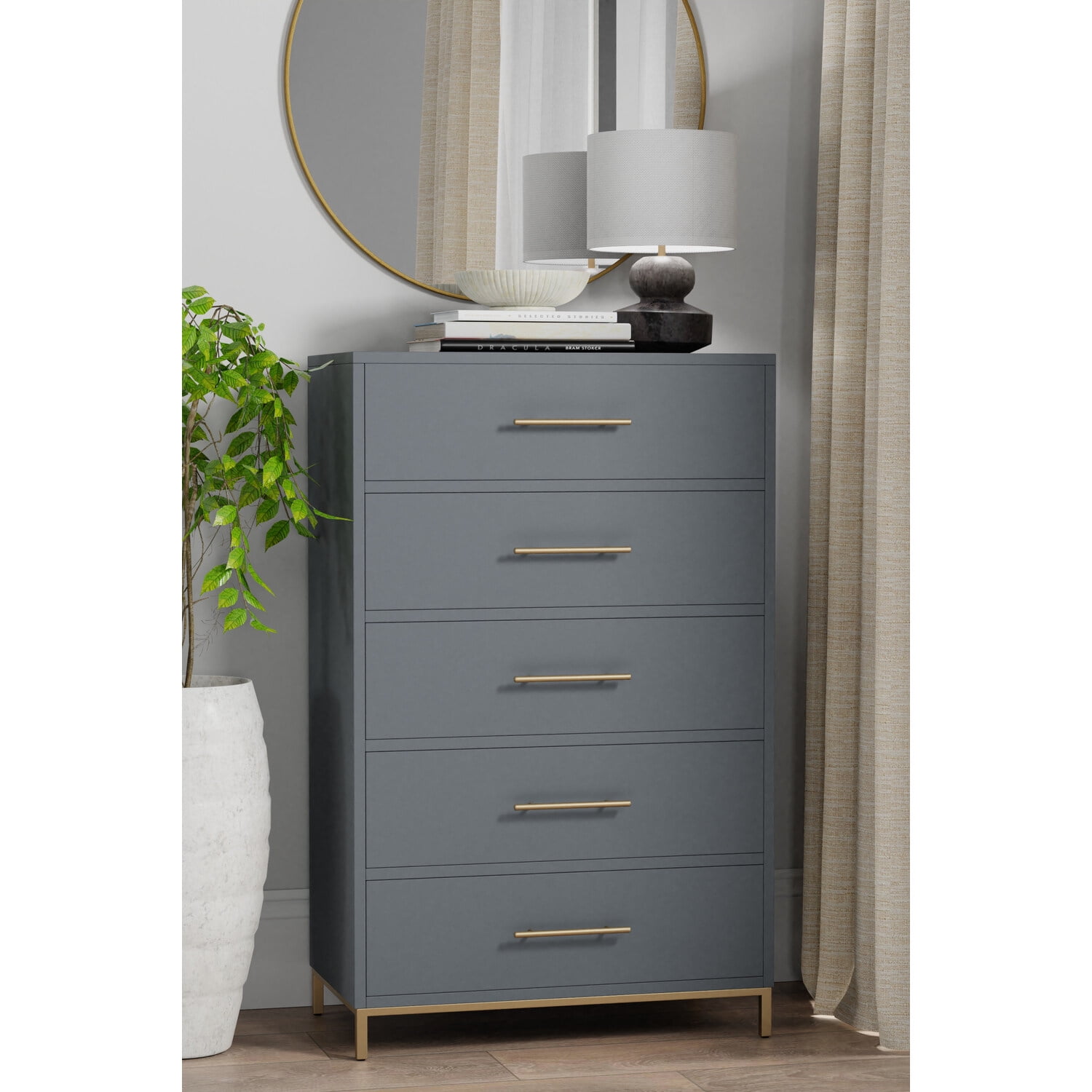 Picture of Alpine Furniture 2010G-05 Madelyn Five Drawer Chest&#44; Slate Gray