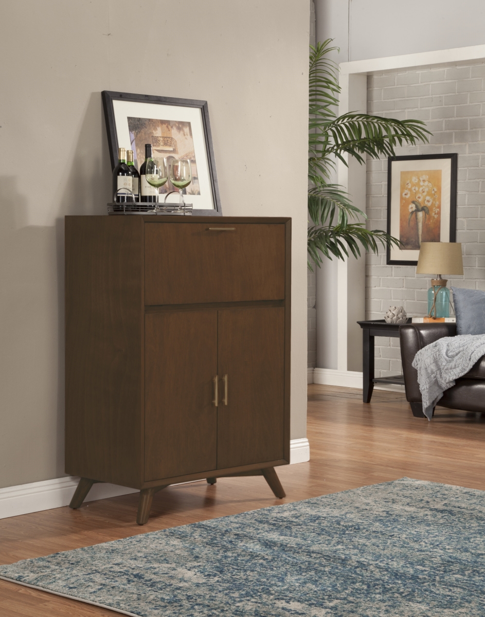 Picture of Alpine Furniture 966WAL-16 Flynn Large Bar Cabinet with Drop Down Tray&#44; Walnut
