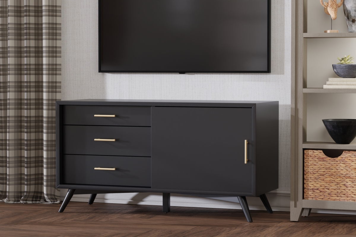 Picture of Alpine Furniture 966BLK-15 Flynn Small TV Console&#44; Black