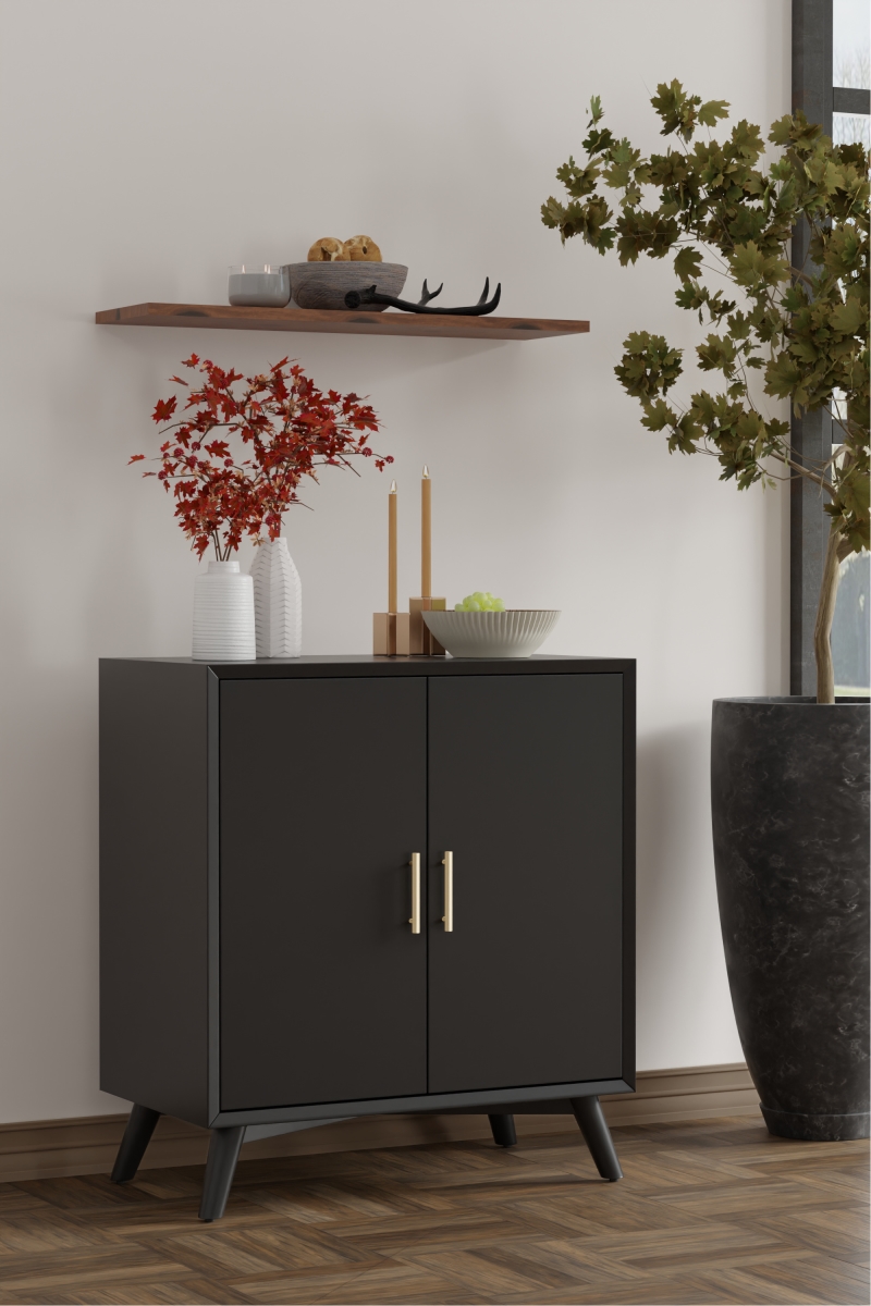 Picture of Alpine Furniture 966BLK-17 Flynn Small Bar Cabinet&#44; Black