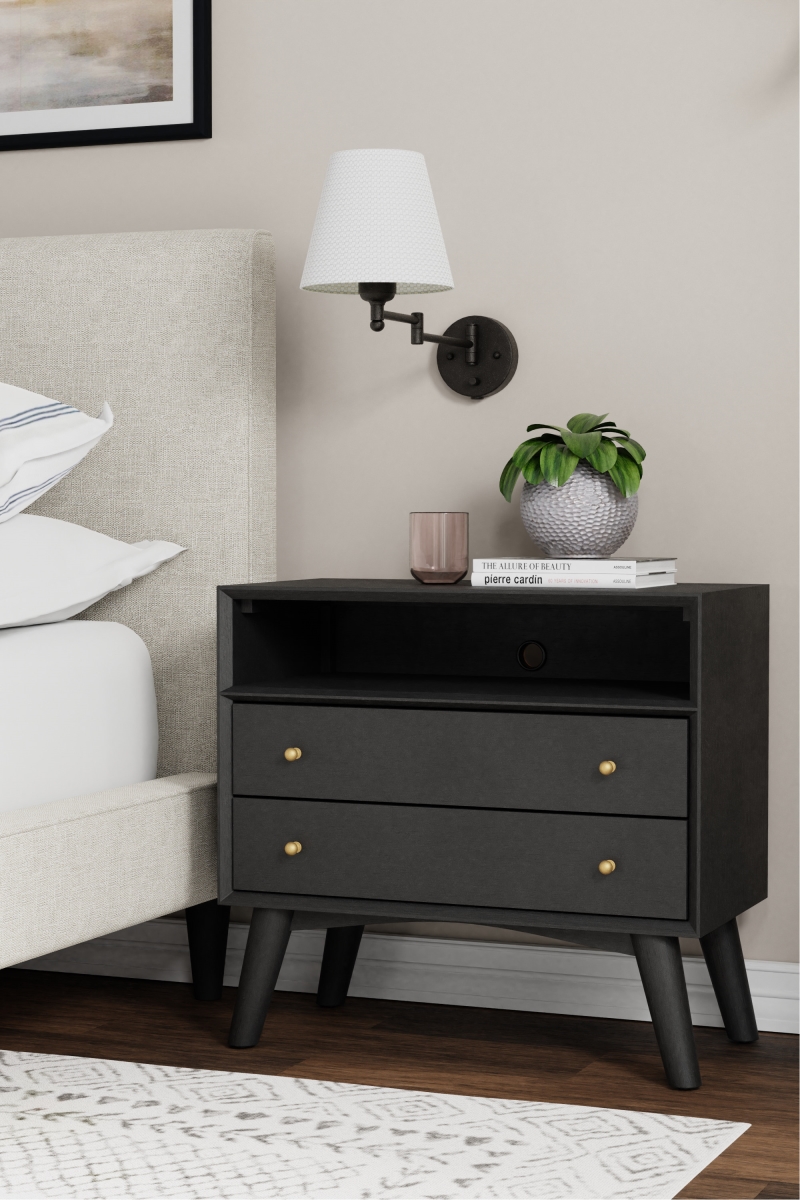 Picture of Alpine Furniture 966BLK-22 Flynn Large Nightstand&#44; Black