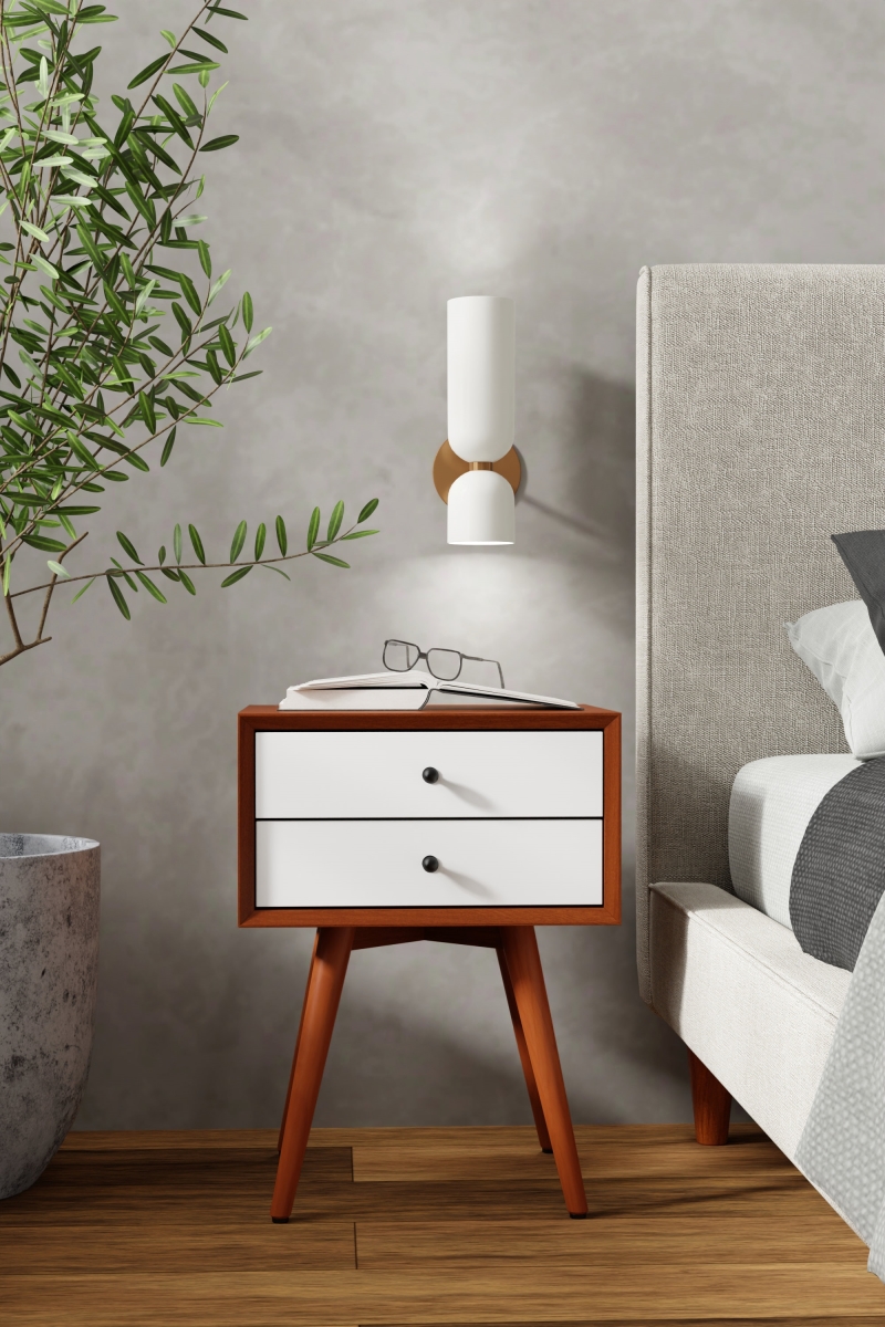 Picture of Alpine Furniture 999-32 Flynn Small Nightstand&#44; Acorn & White