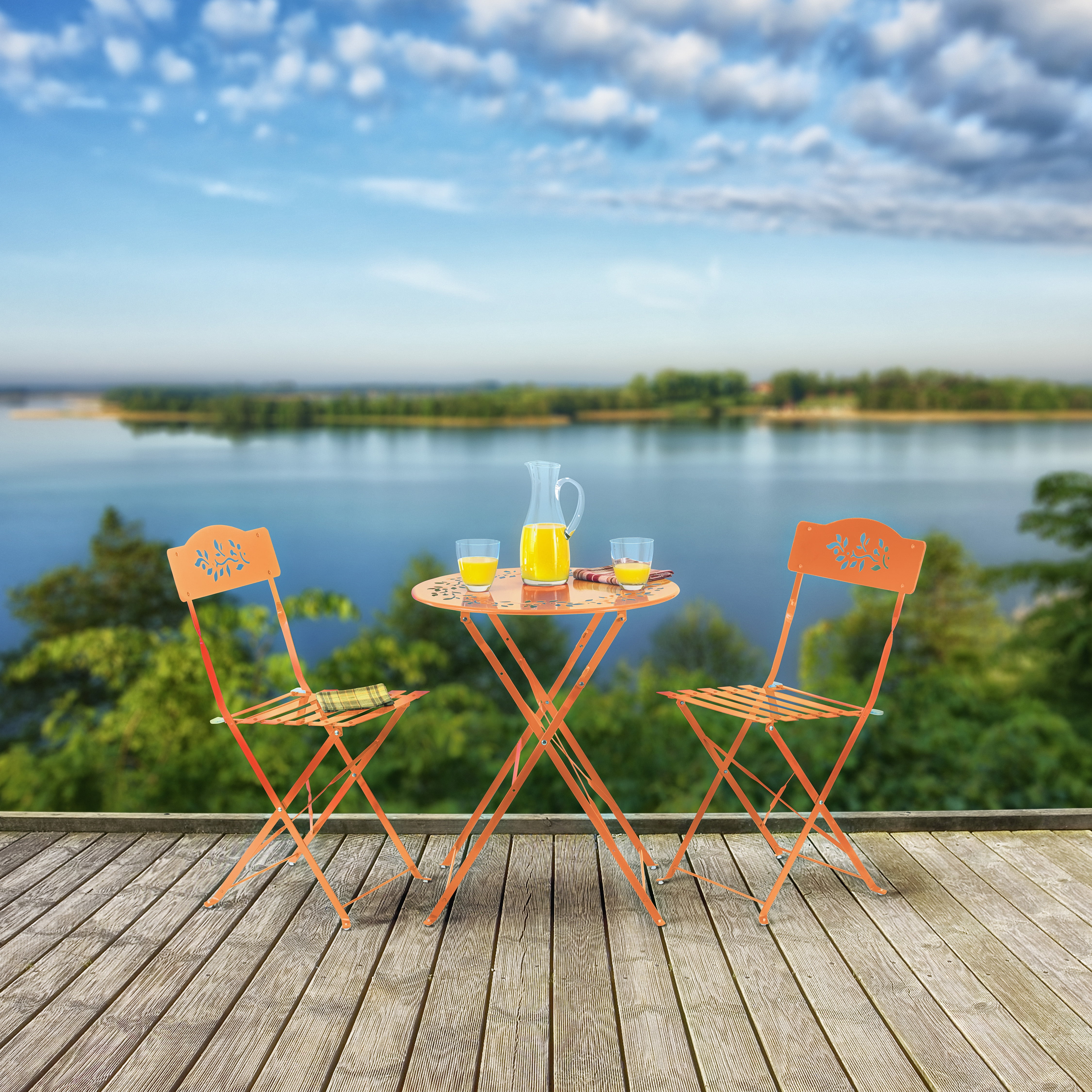Corp  Folding Bistro Set with Two Chairs - Metal, Red