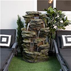 Alpine WIN1092 Multi-Tier Cascading Rock Fountain with Warm White LED Lights
