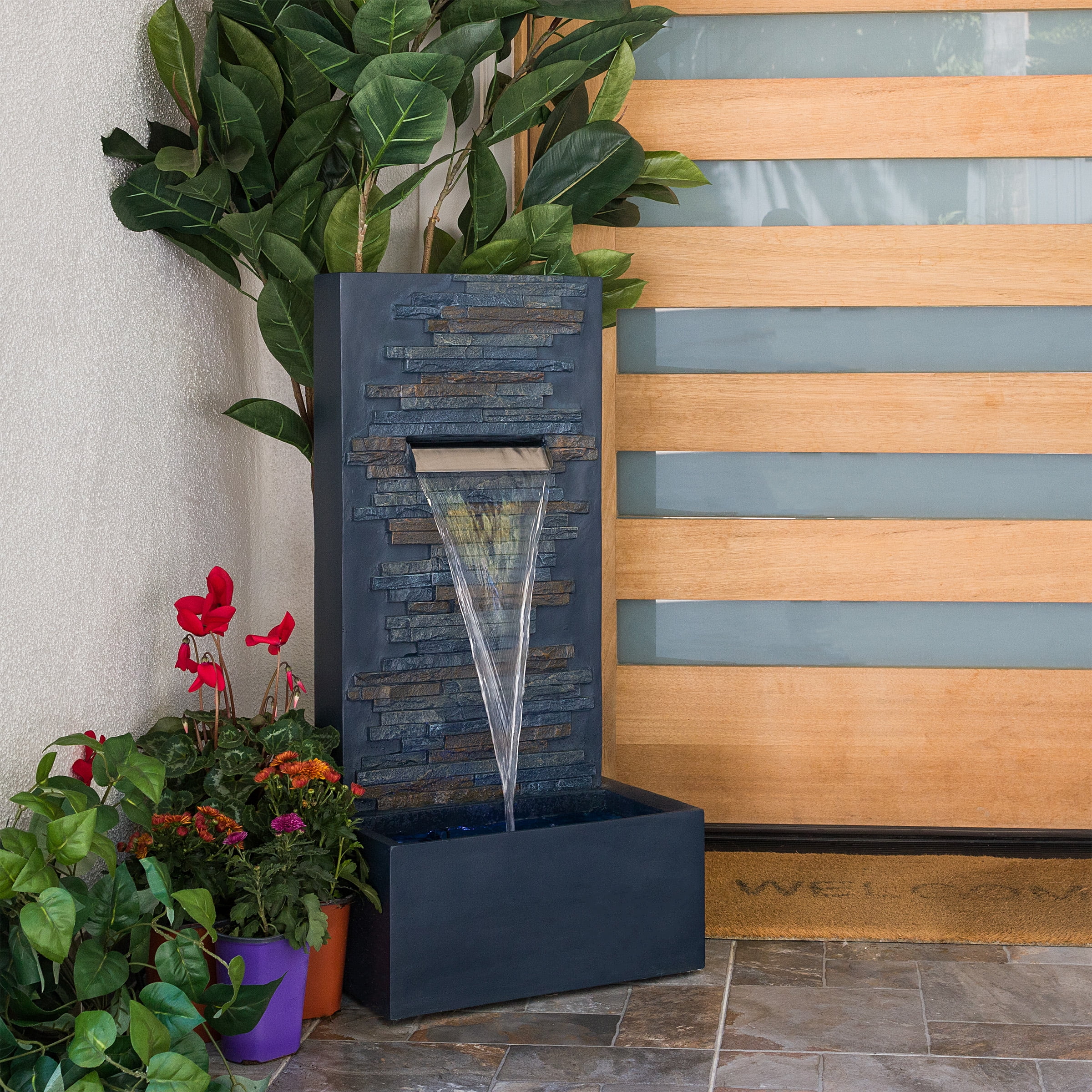 Modern Stone Wall Fountain with LED Lights