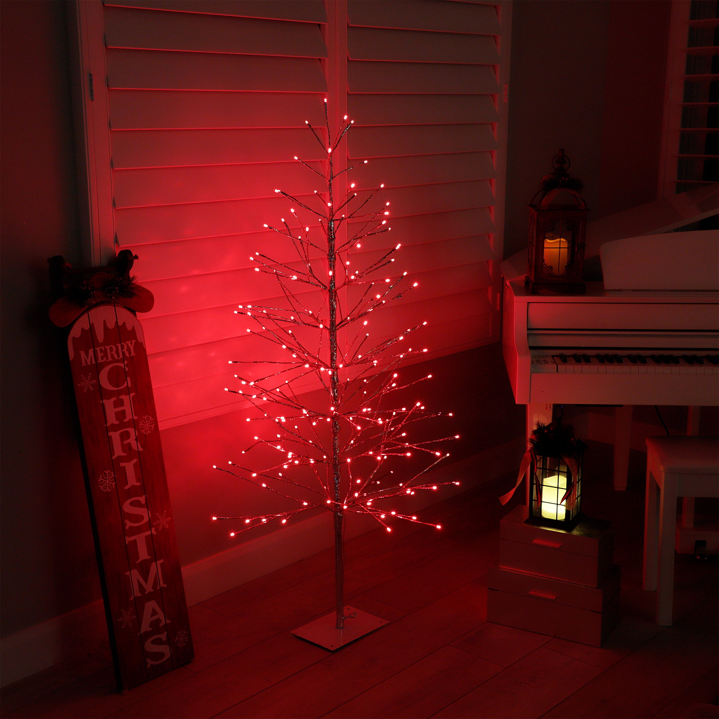 Picture of Alpine BYS144RD Silver Christmas Tree Decor with Red LED Lights