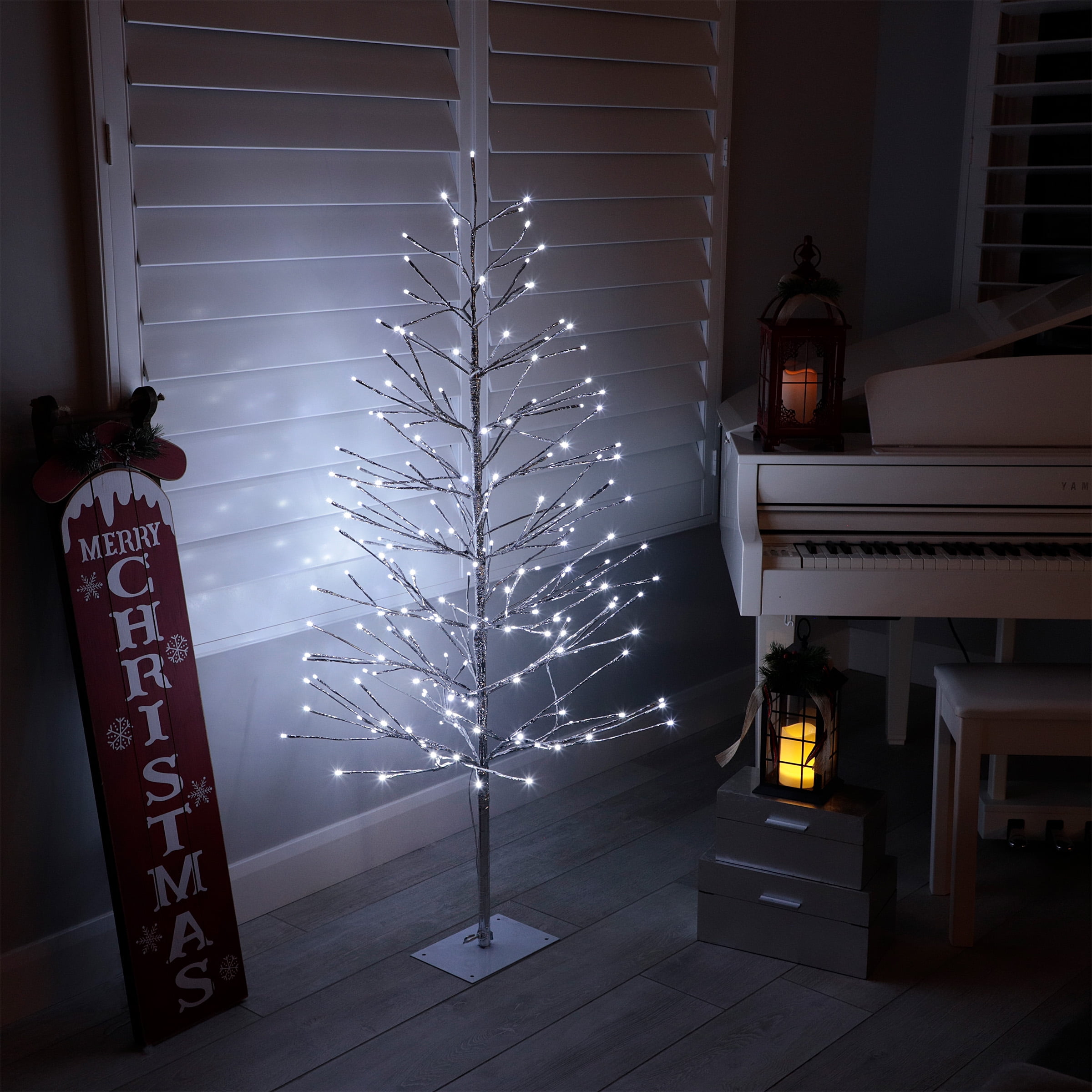 Picture of Alpine BYS144WT Silver Christmas Tree Decor with Cool White LED Lights