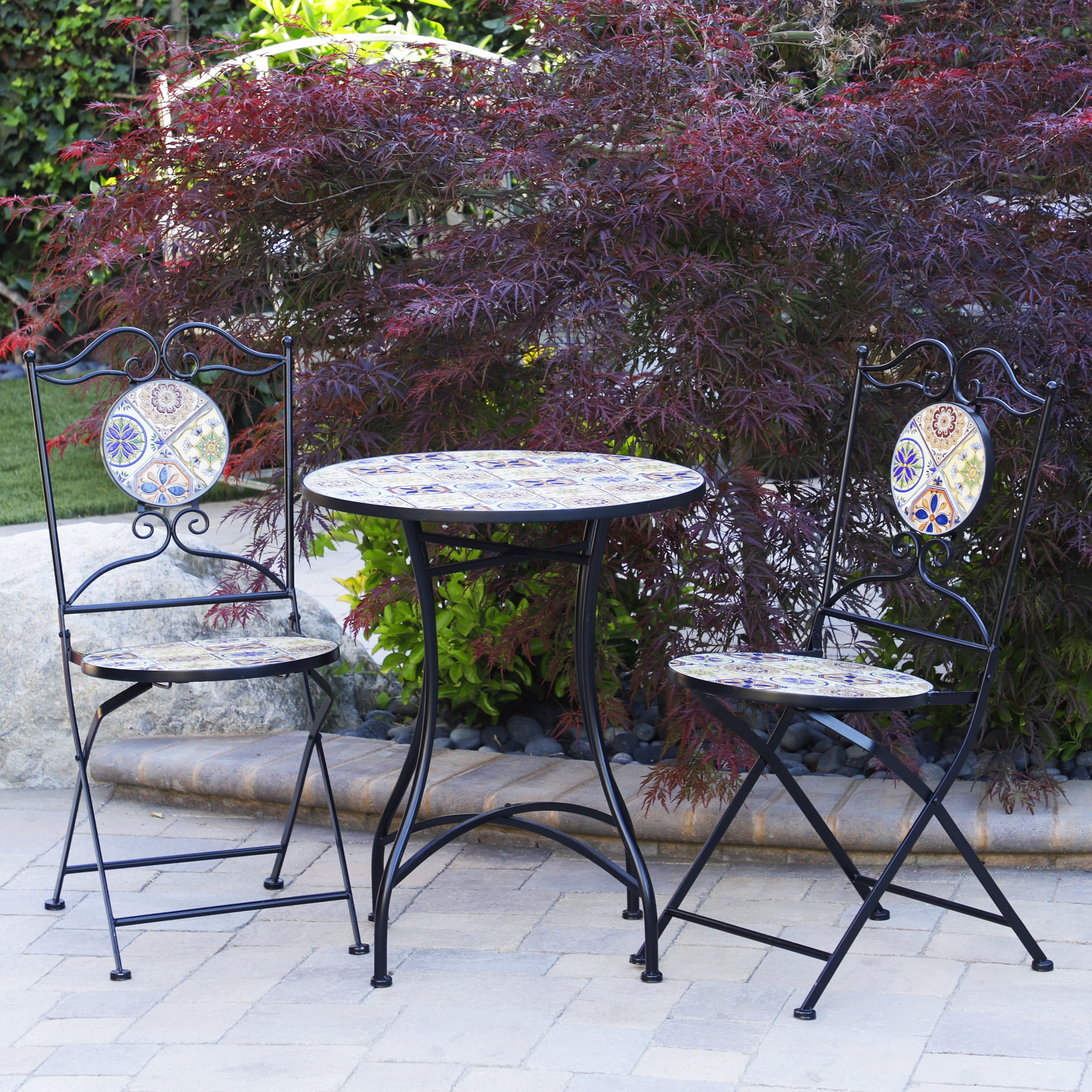 Mediterranean Floral Tile Bistro Set - 3 Piece