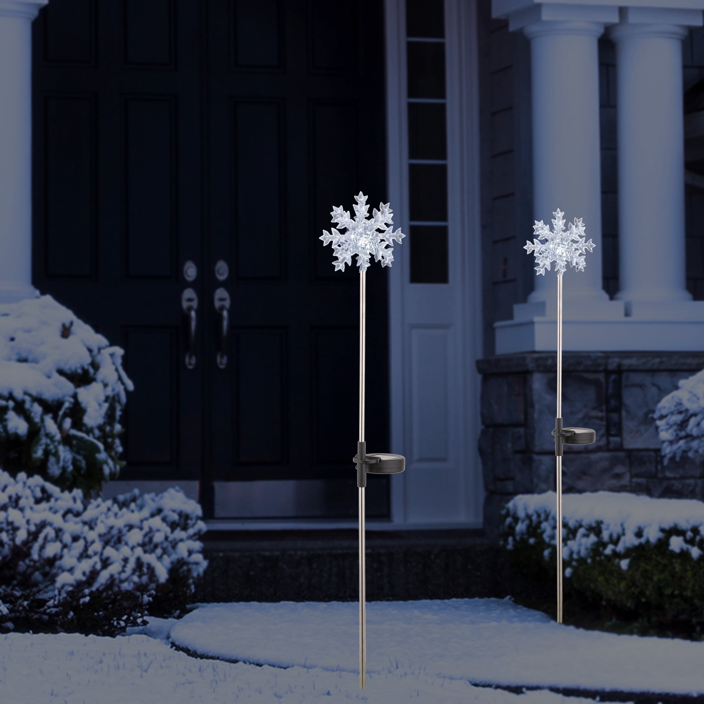 Picture of Alpine SLC131SLR-WT-2 Solar Snowflake Garden Stake with Cool White LED - Set of 2