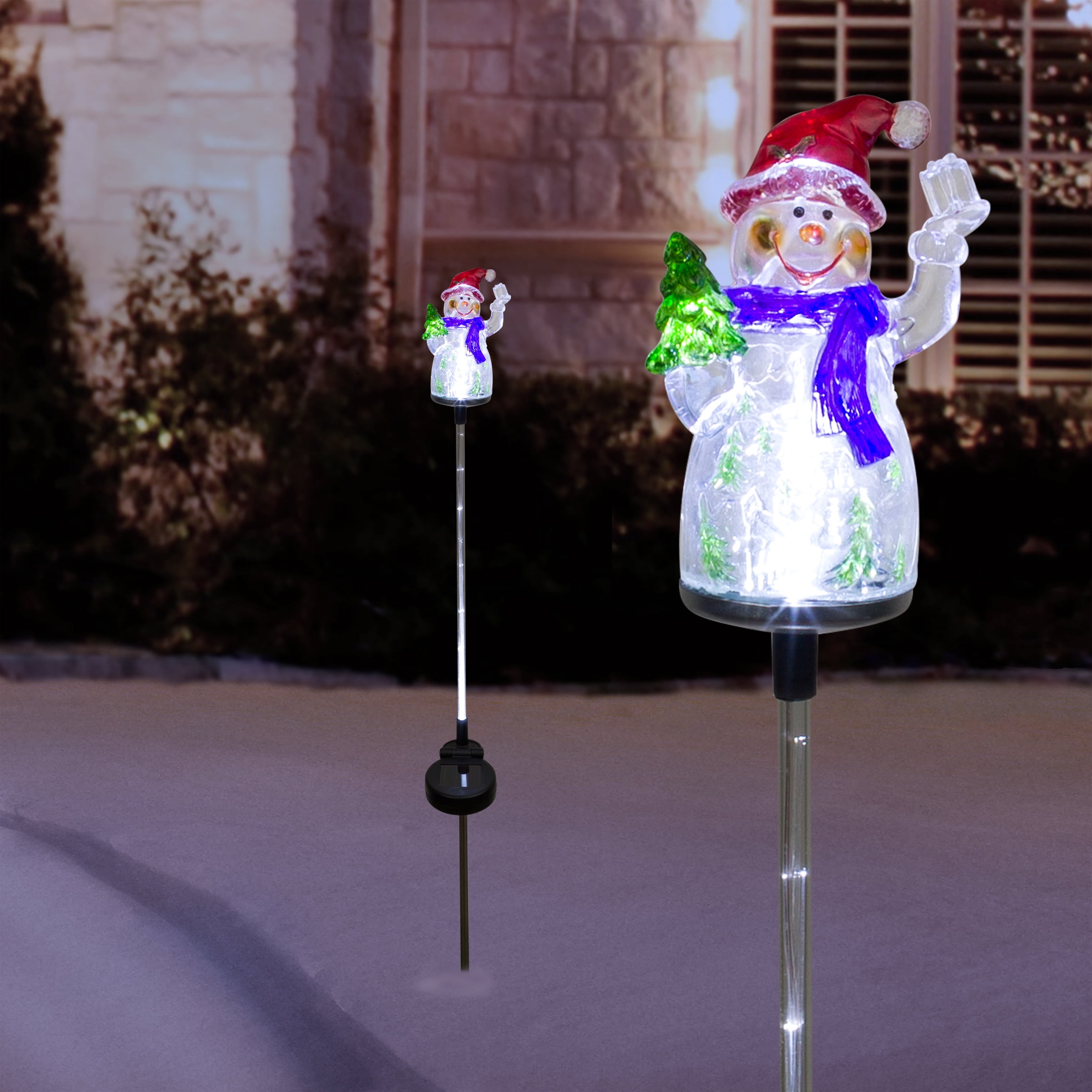 Picture of Alpine QLP1103SLR-2 Solar Snowman Garden Stake with Fiber Optic Lights - Set of 2