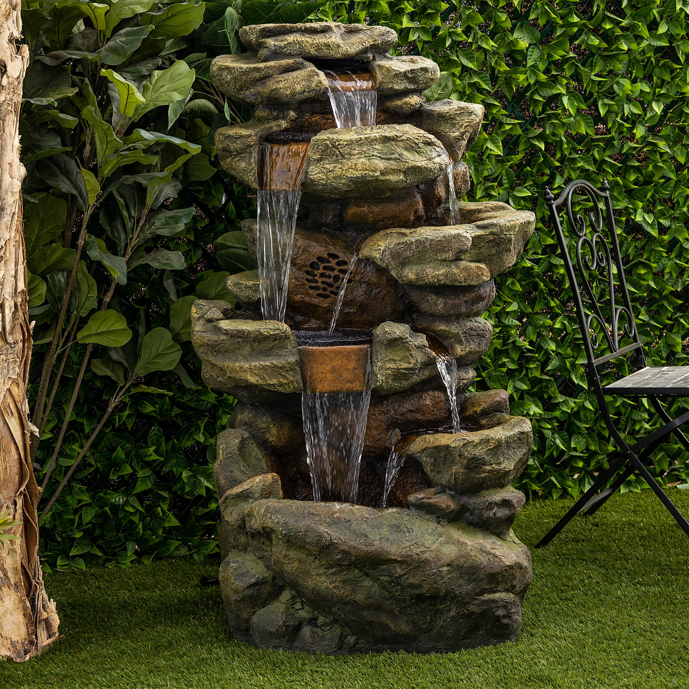 Rainforest Floor Fountain with LED Lights & Bluetooth Speaker