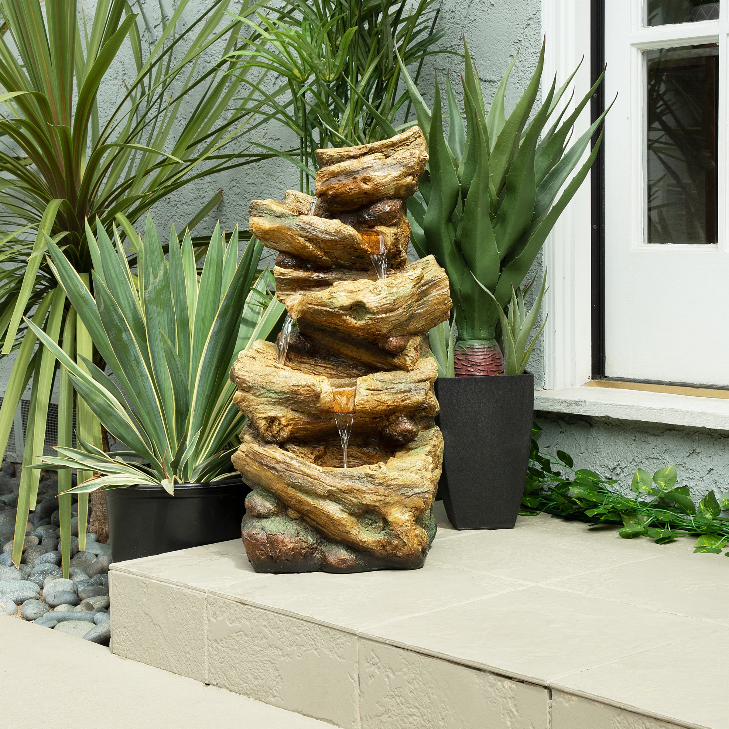 4-Tier Trunk Log Fountain with LED Lights