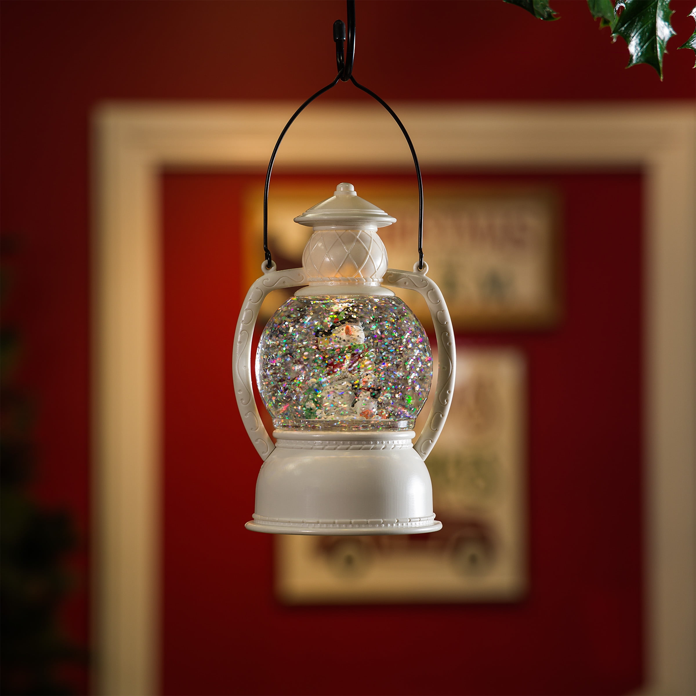 Picture of Alpine QVA124 White Christmas Snow Globe Lantern with Warm White LED Light