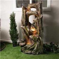 Alpine WIN1520 5-Tier Tree Bark Fountain with Warm White LED Lights