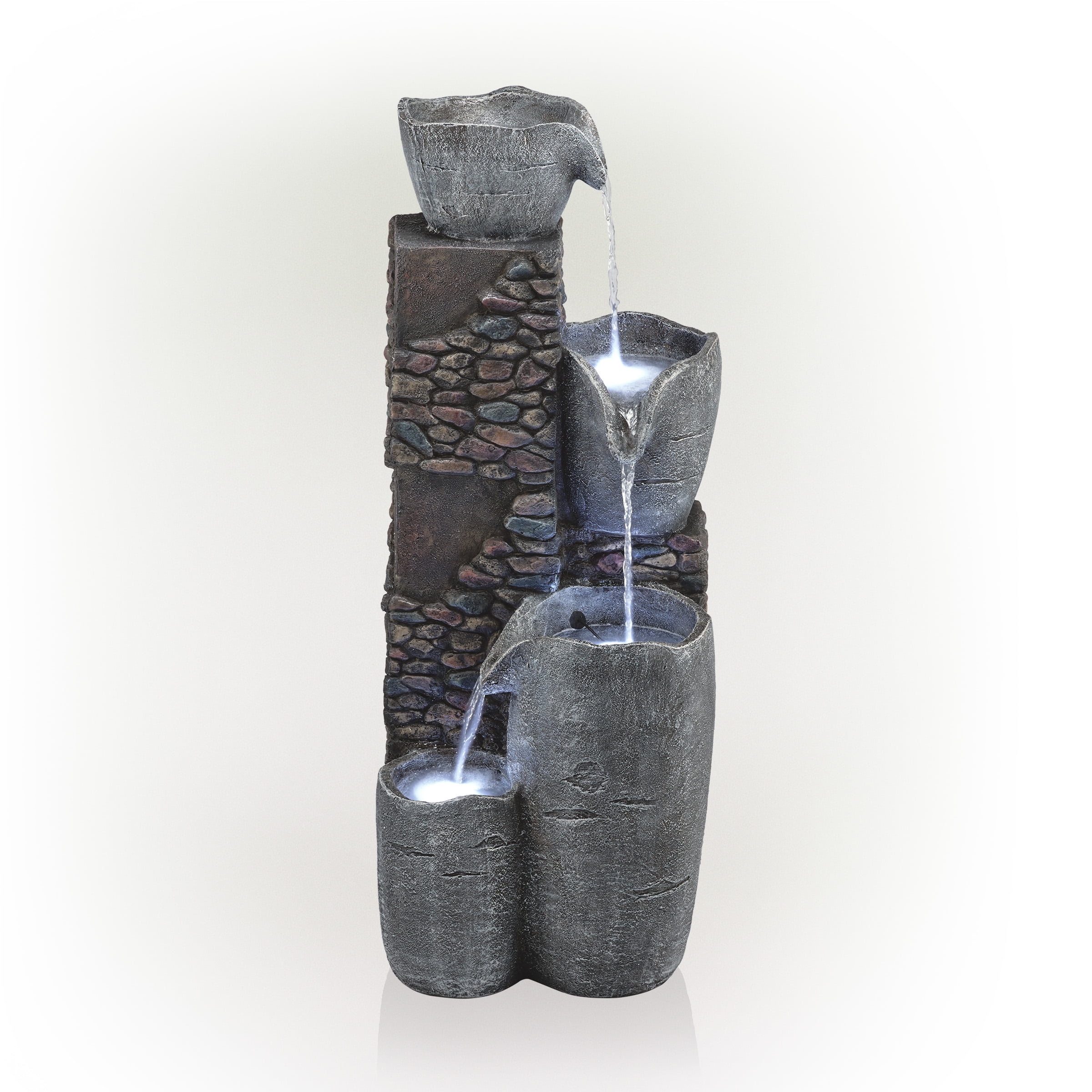 4-Tier Stone Bowl Fountain with LED Lights