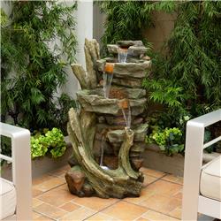 Alpine TZL292 Cascading Stone Tower Fountain with Cool White LED Lights