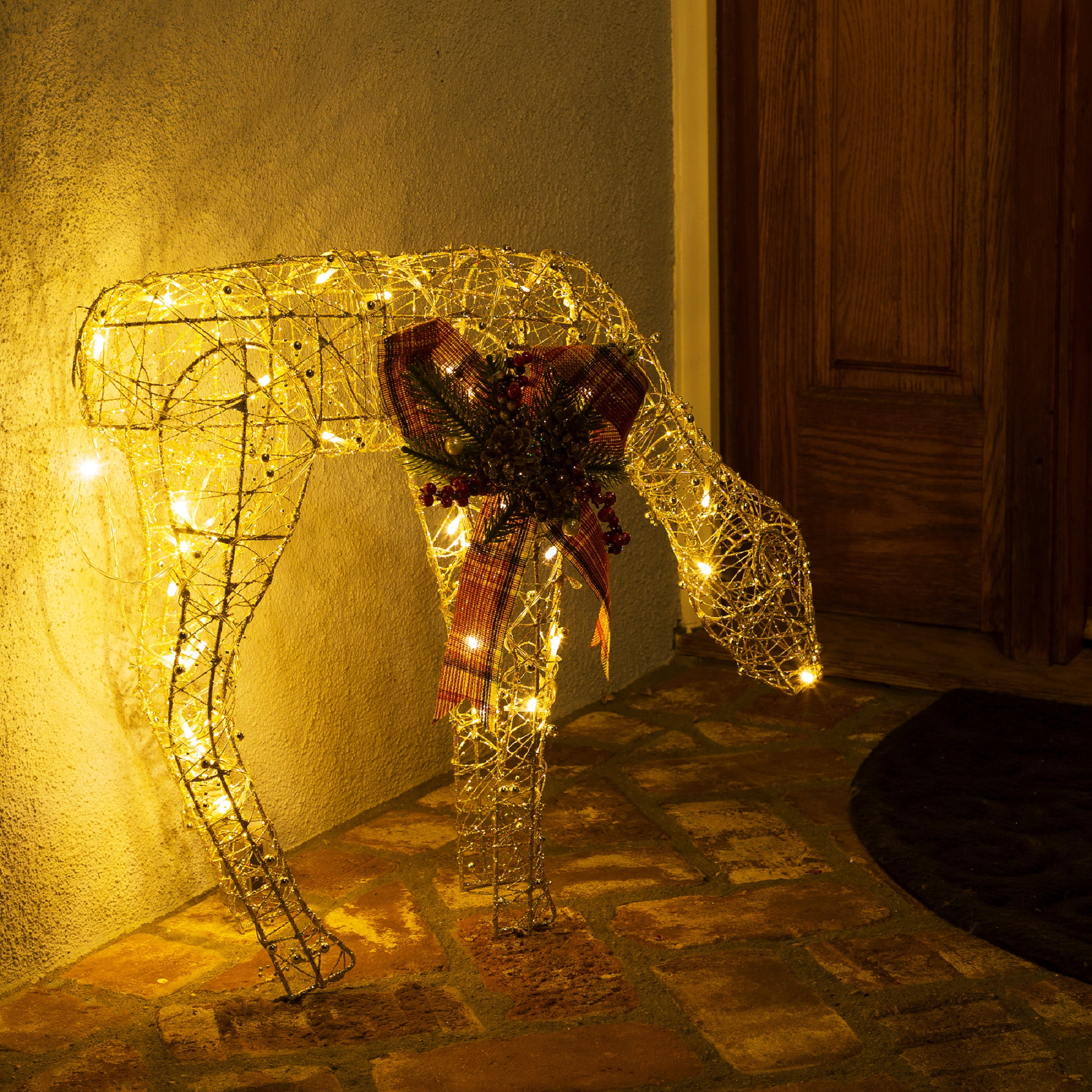 Gold Wire Grazing Doe Decor with 35 Warm White LED Lights - Medium