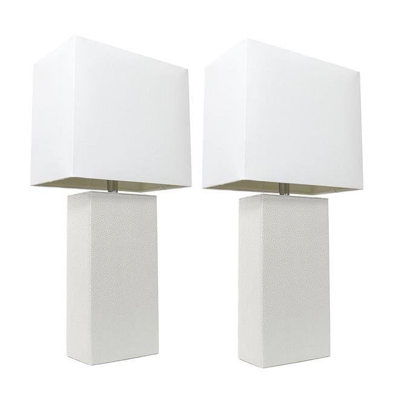 Picture of Elegant Designs 2 Pack Modern Leather Table Lamps with White Fabric Shades&amp;#44; White