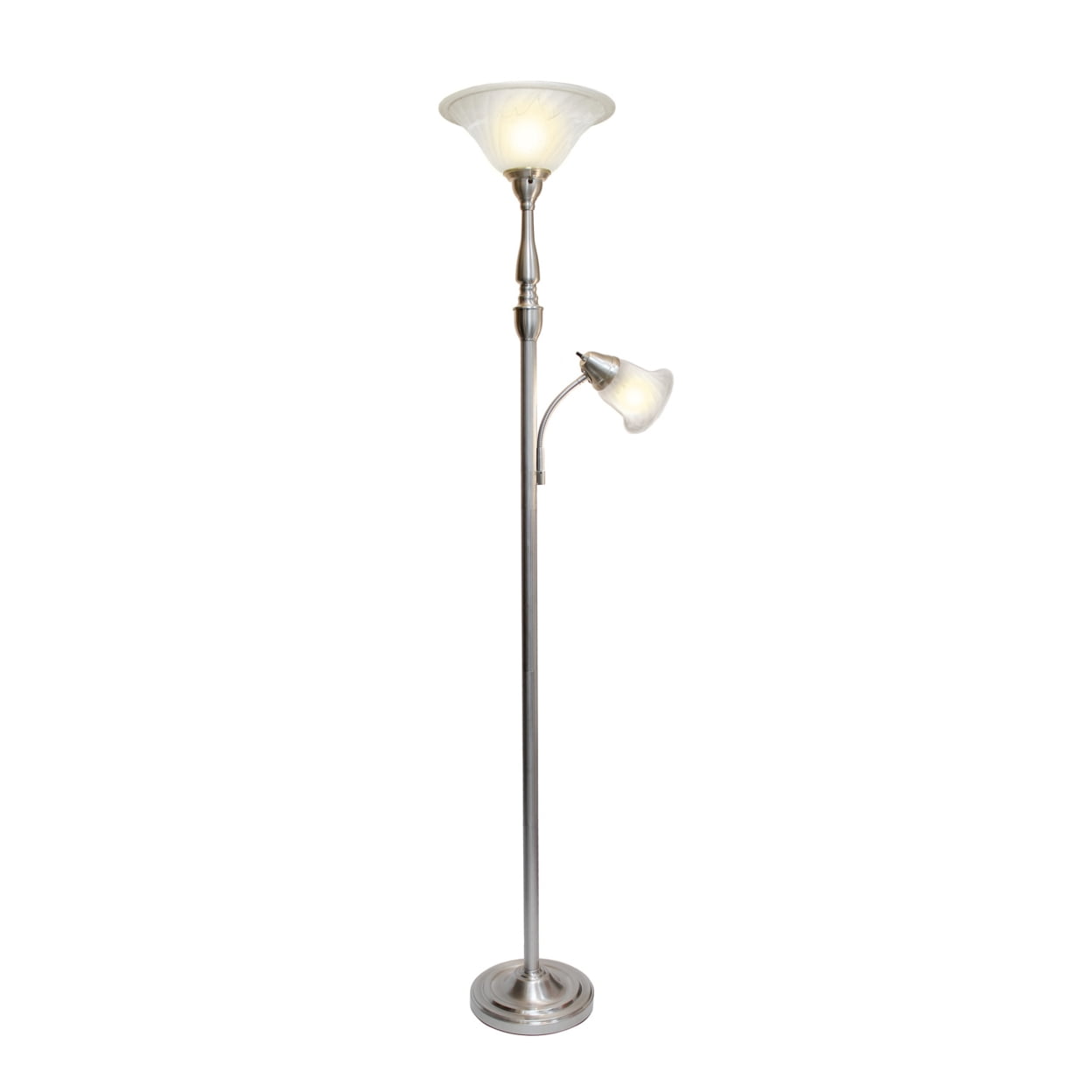 Picture of Elegant Designs 2 Light Mother Daughter Floor Lamp with White Marble Glass&#44; Brushed Nickel
