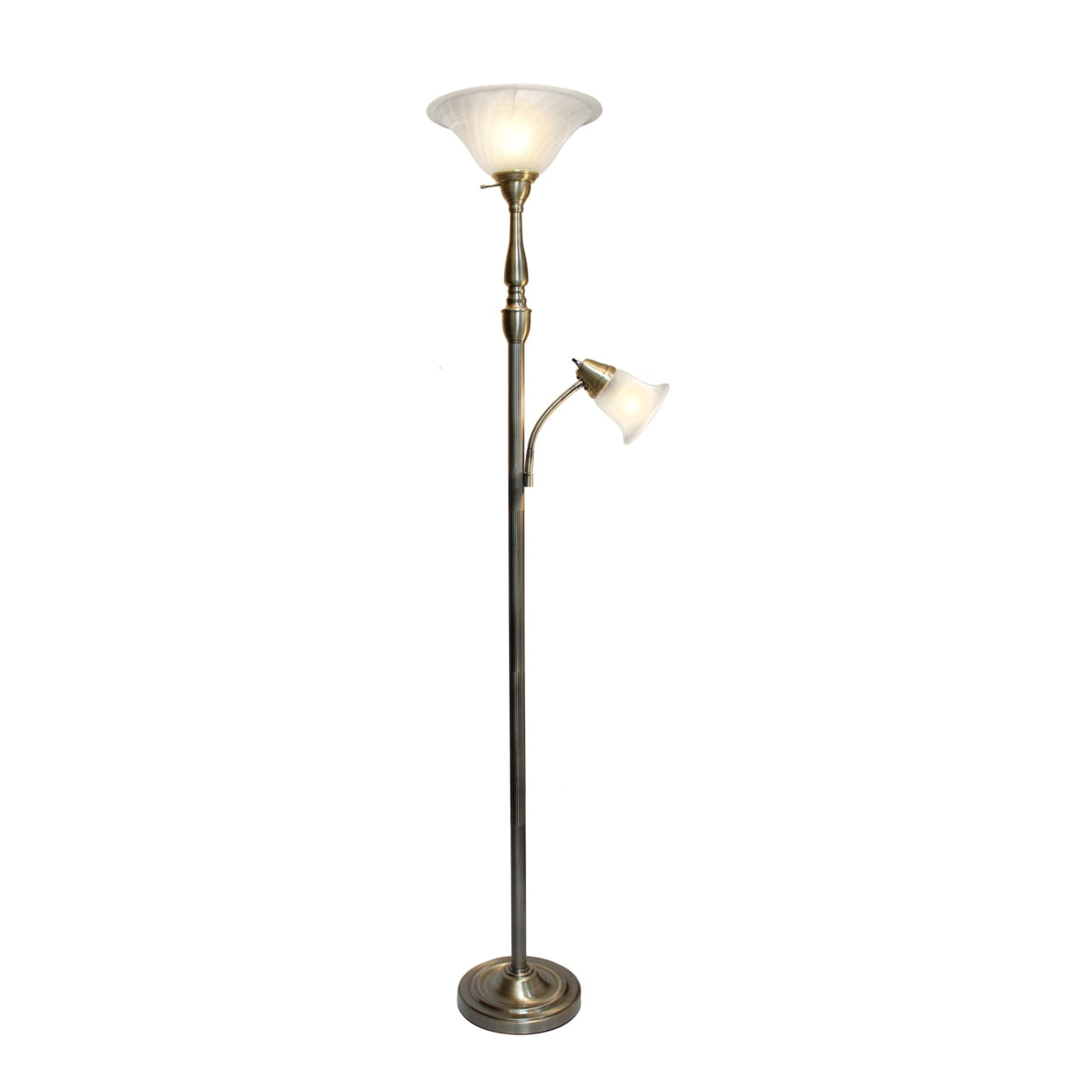 2 Light Mother Daughter Floor Lamp with White Marble Glass, Antique Brass -  FeeltheGlow, FE2519721