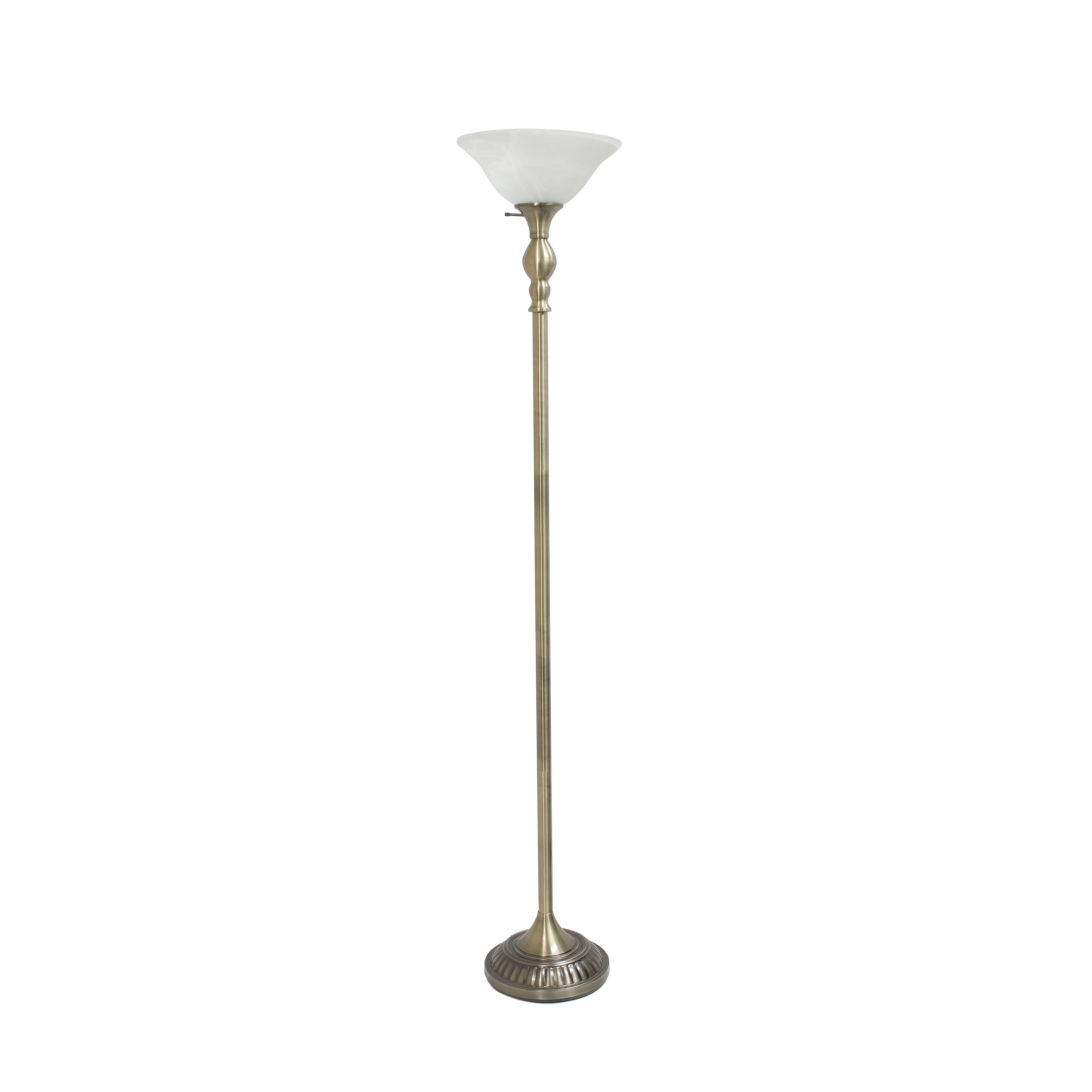 Picture of Elegant Designs 1 Light Torchiere Floor Lamp with Marbleized White Glass Shade&#44; Antique Brass