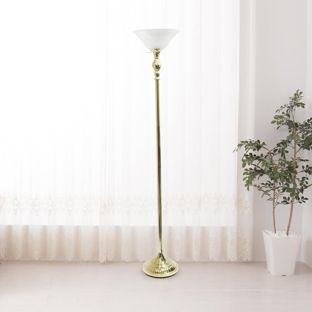 Picture of Elegant Designs 1 Light Torchiere Floor Lamp with Marbleized White Glass Shade&#44; Gold