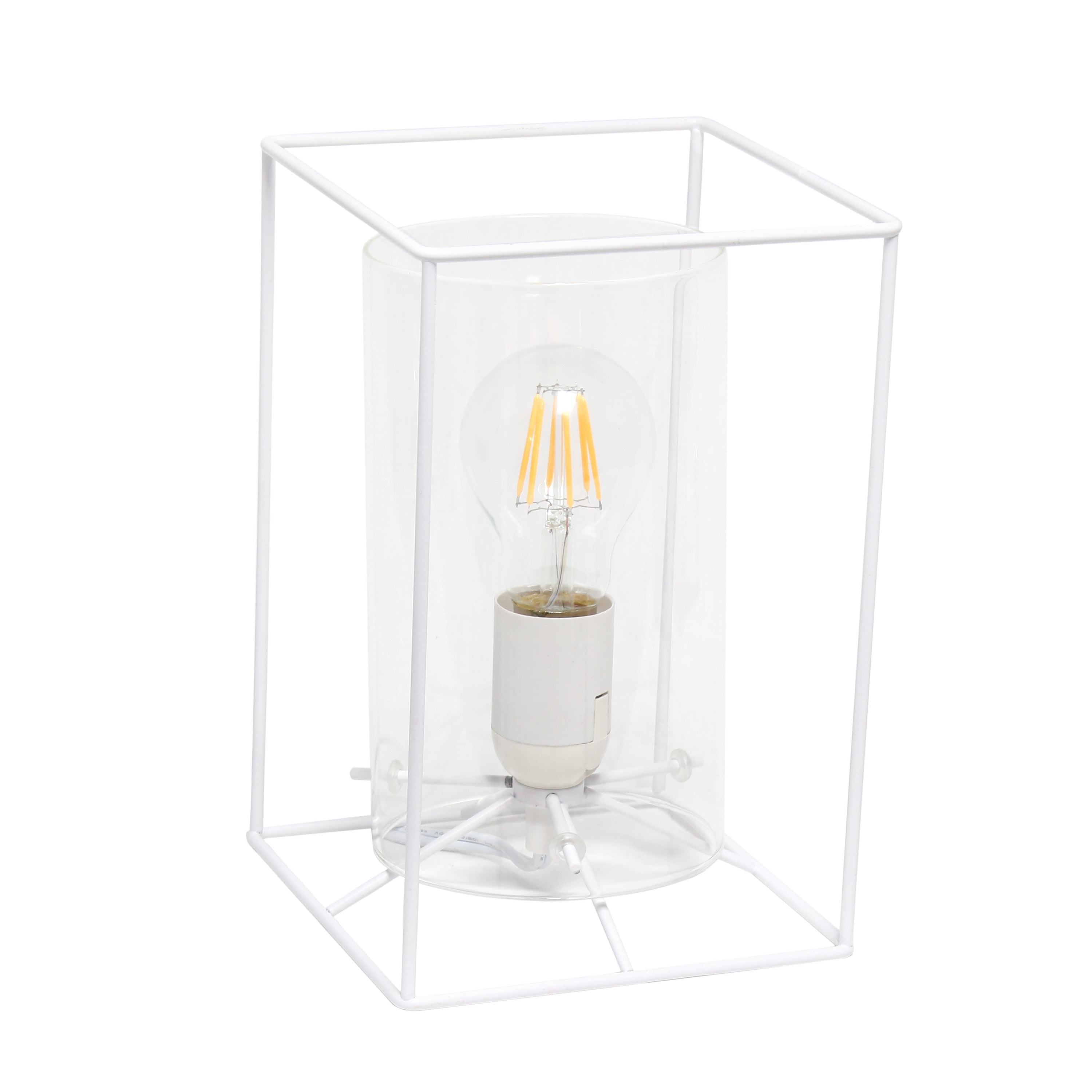Picture of  Lalia Home White Framed Table Lamp with Clear Cylinder Glass Shade&#44; Small