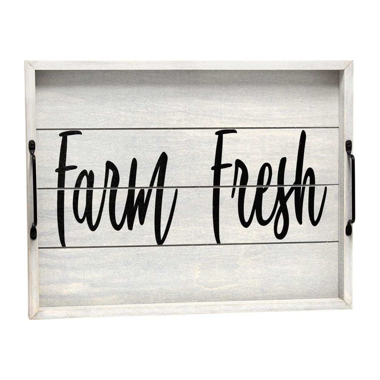 Picture of All the Rages HG2000-GFF 15.50 x 12 in. Farm Fresh Elegant Designs Decorative Wood Serving Tray with Handles&#44; Gray Wash Finish