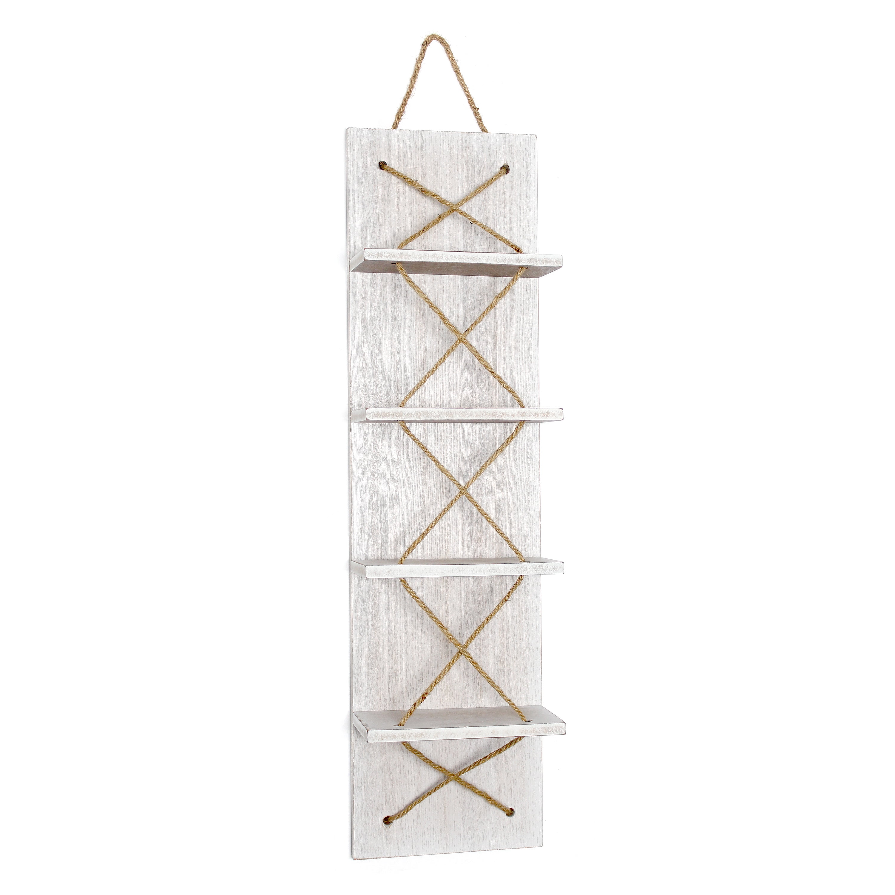 Picture of Elegant Designs Positano Nautical Rope 4 Bottle Vertical Wall Mounted Wood Wine Rack&#44; White Wash