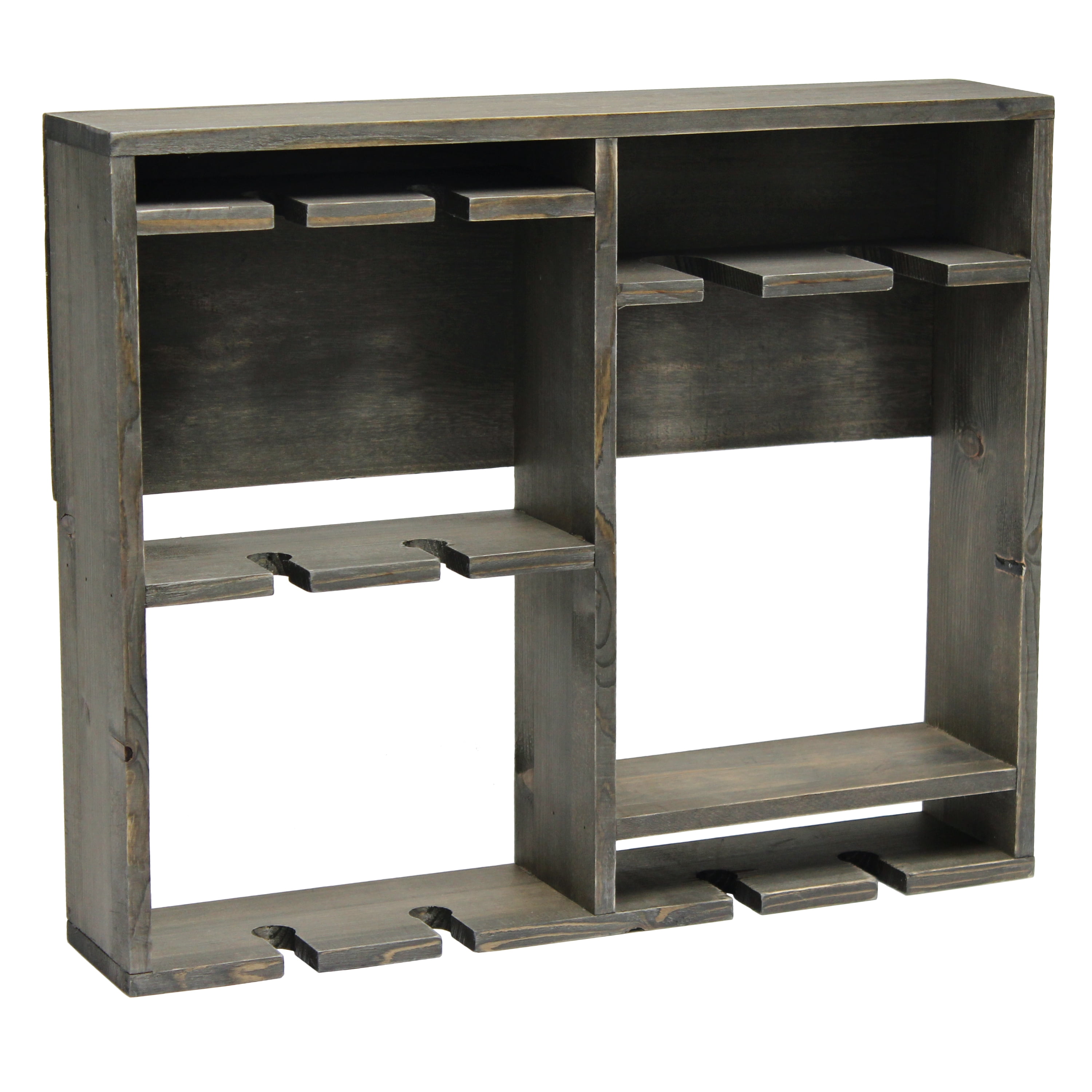 Picture of Elegant Designs Bartow Wall Mounted Wood Wine Rack Shelf with Glass Holder&#44; Rustic Gray