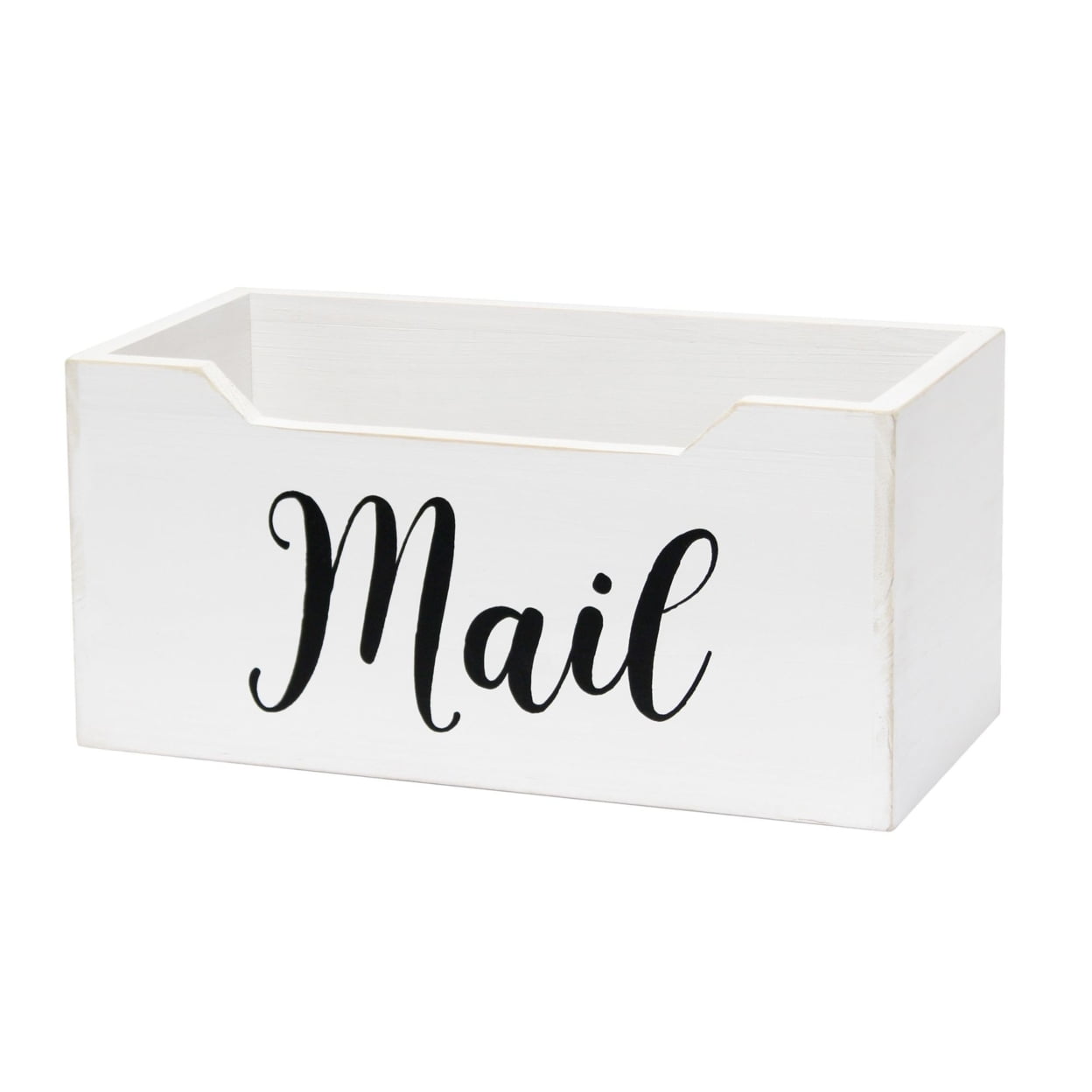 Picture of Elegant Designs Rustic Farmhouse Wooden Tabletop Decorative Script Word Mail Organizer Box&amp;#44; Letter Holder&amp;#44; White Wash