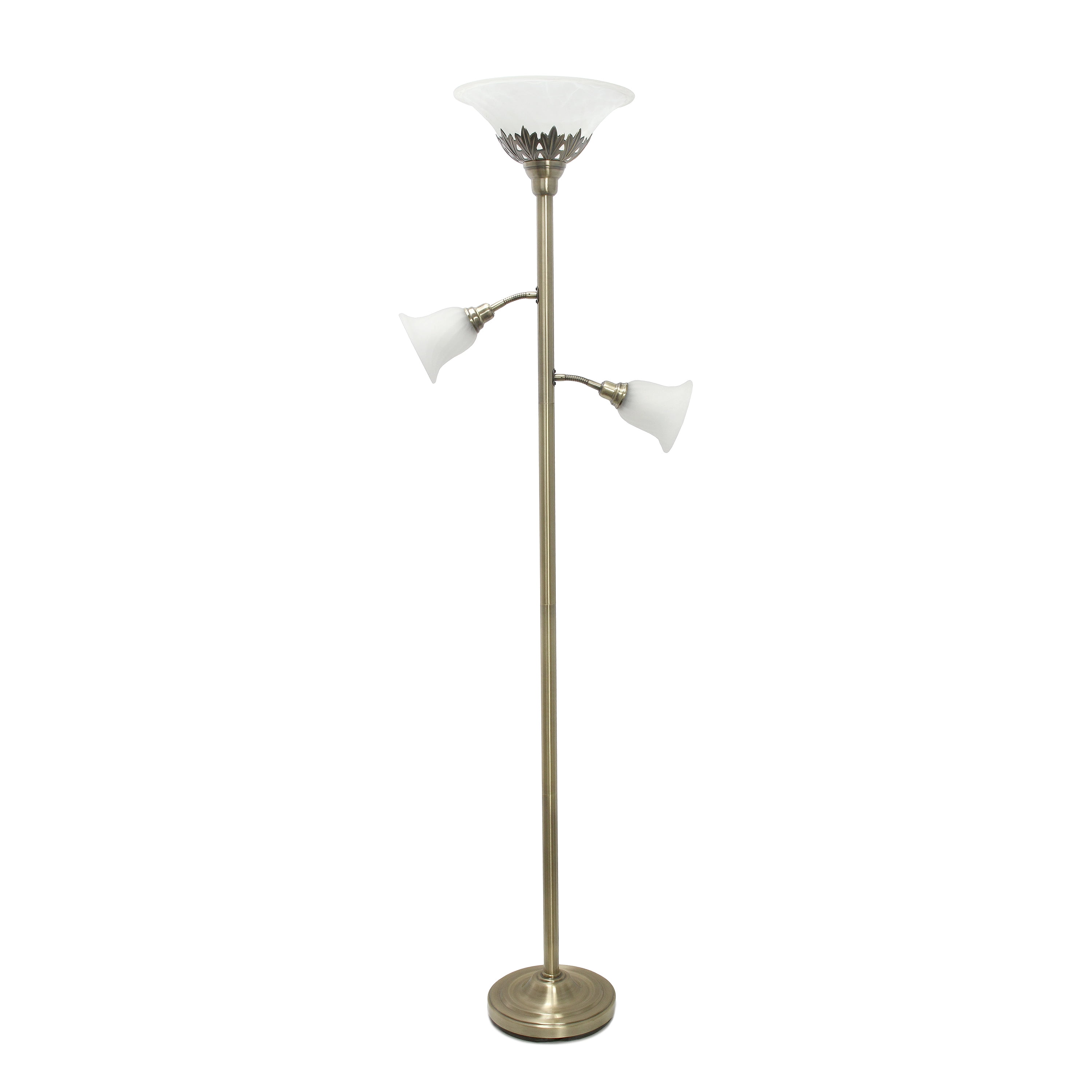 Picture of Lalia Home Torchiere Floor Lamp with 2 Reading Lights and Scalloped Glass Shades&#44; Antique Brass