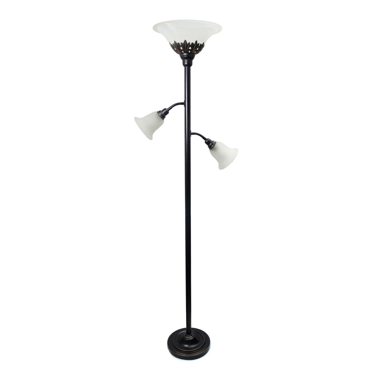Picture of Lalia Home Torchiere Floor Lamp with 2 Reading Lights and Scalloped Glass Shades&#44; Restoration Bronze and White