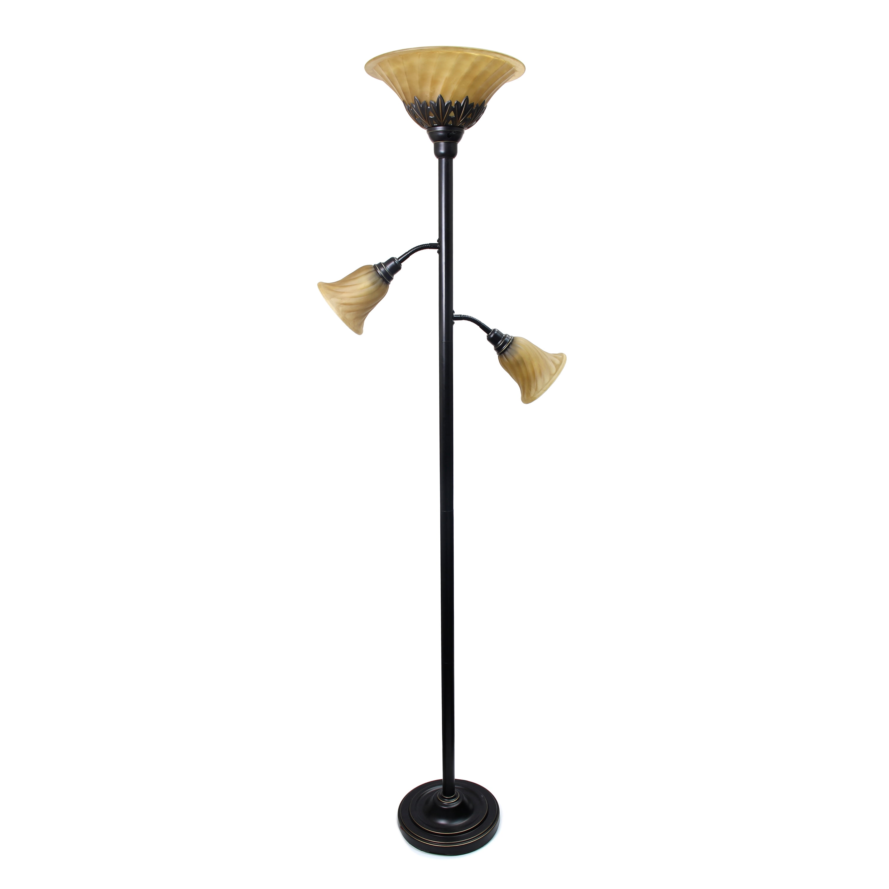 Picture of Lalia Home Torchiere Floor Lamp with 2 Reading Lights and Scalloped Glass Shades&#44; Restoration Bronze