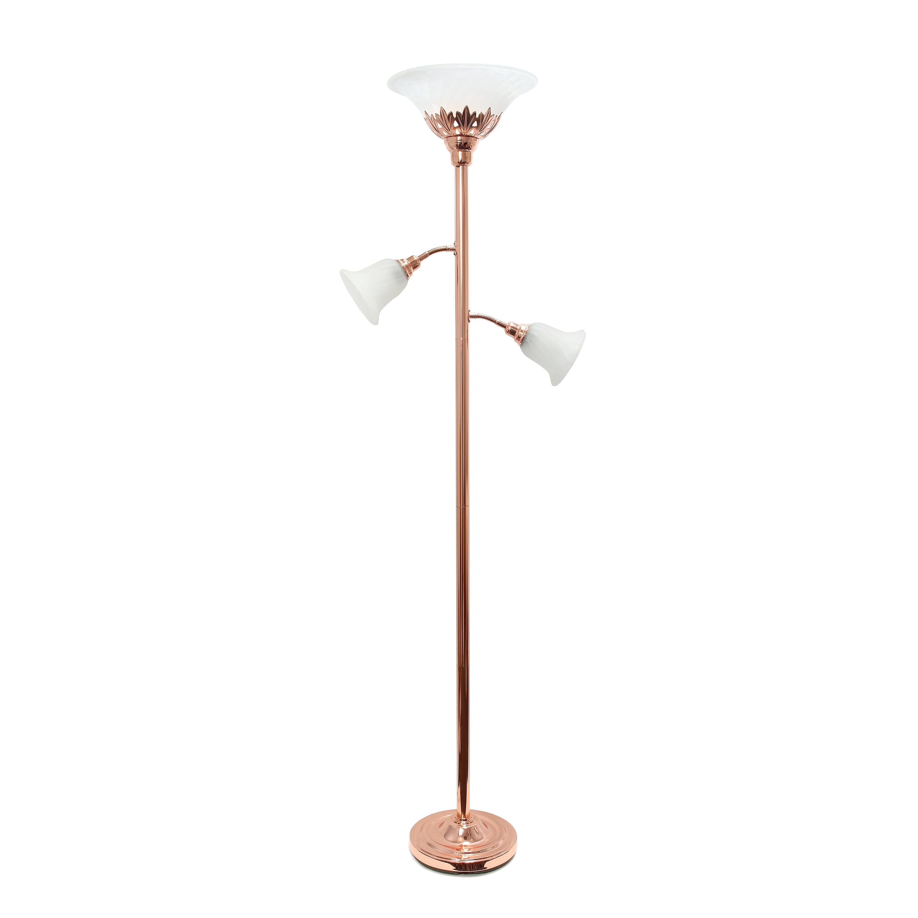 Picture of Lalia Home Torchiere Floor Lamp with 2 Reading Lights and Scalloped Glass Shades&#44; Rose Gold