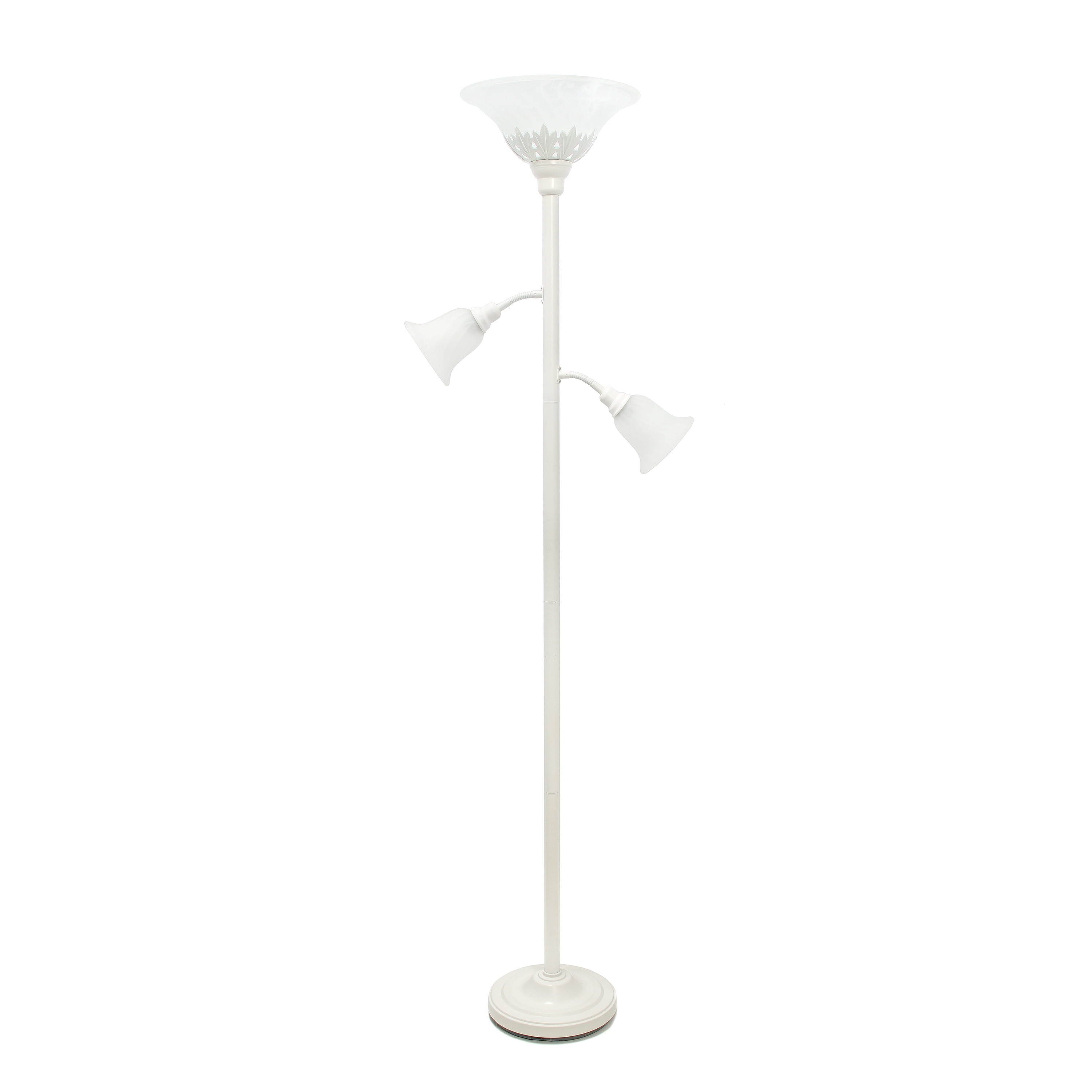 Picture of Lalia Home Torchiere Floor Lamp with 2 Reading Lights and Scalloped Glass Shades&#44; White