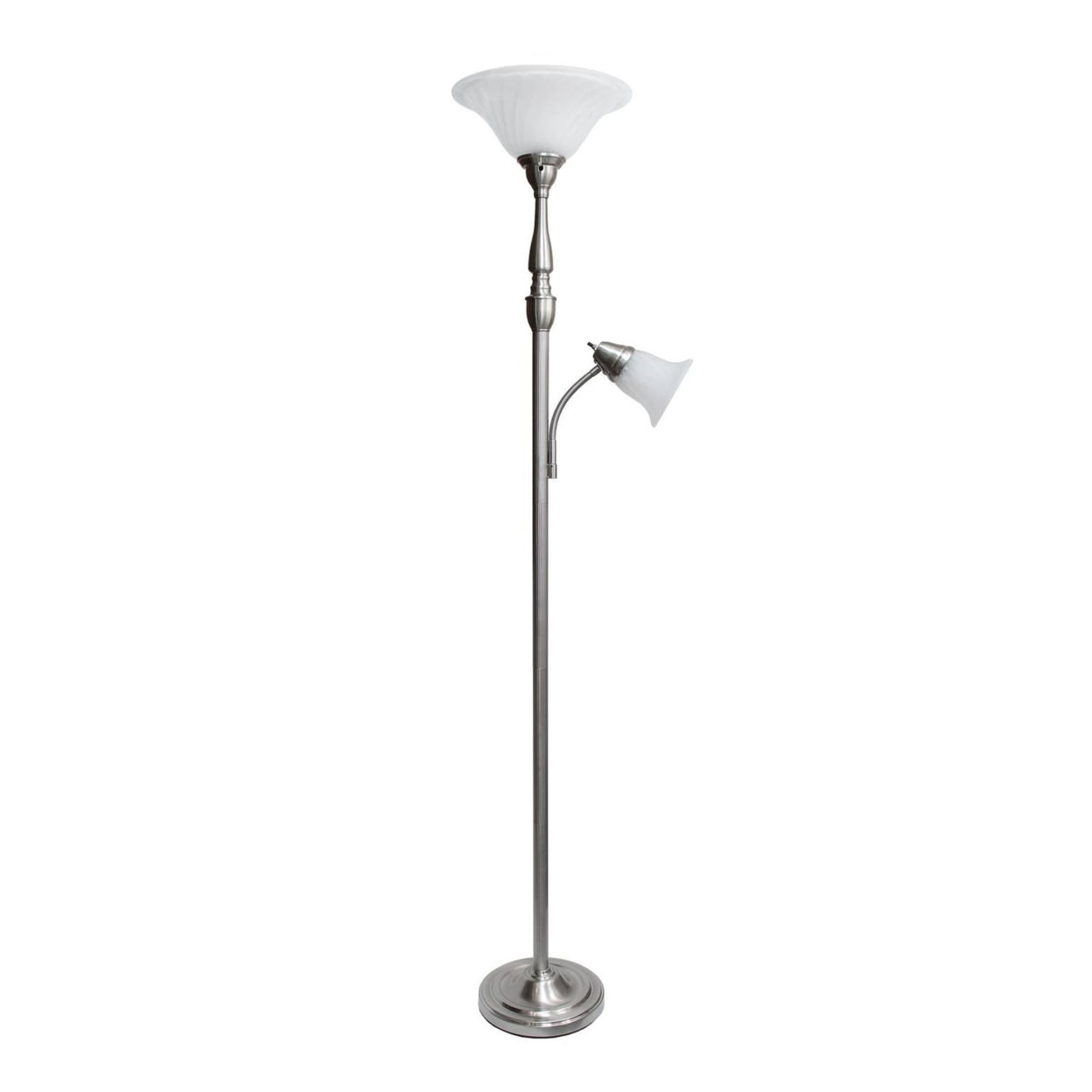 Picture of Lalia Home Torchiere Floor Lamp with Reading Light and Marble Glass Shades&#44; Brushed Nickel